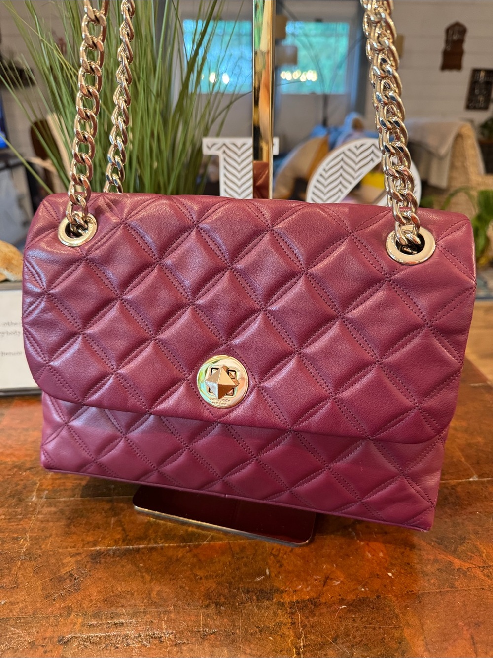 kate spade Quilted Shoulder Bag in Merlot with Gold Hardware